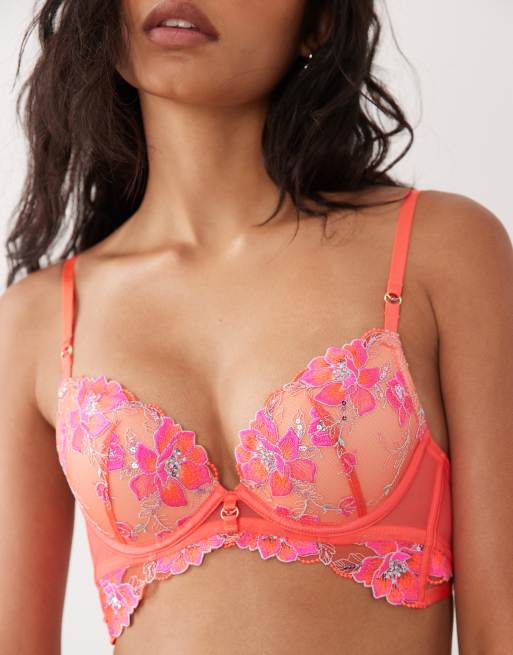 Ann Summers - Reggiseno con scollo profondo imbottito color corallo luccicante, 3 di 4