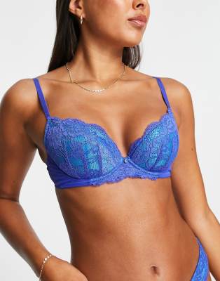 Ann Summers - Reggiseno seducente con scollo profondo imbottito in pizzo blu