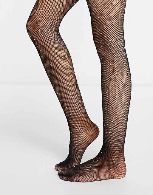 Black Diamante Fishnet Tights, Stockings and Socks