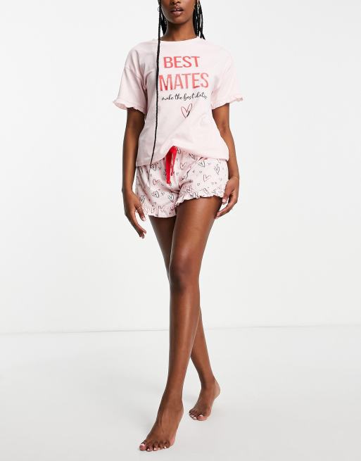 Ann Summers – Rosa pyjamasset med 'Best Mates'-tryck