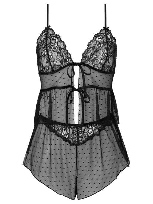 Ann Summers Rosabella cami top & shorts set in black, 2 of 4
