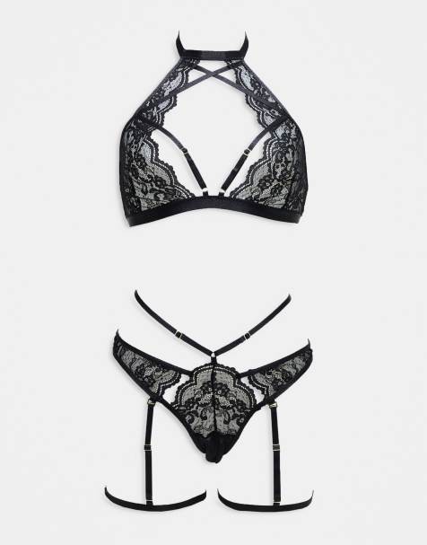Ann Summers - Rosella - Completo intimo nero in pizzo senza tassello con risvolto - view 1