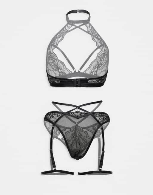 Ann Summers Rosella crotchless lingerie set in black, 3 of 3
