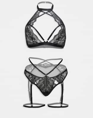 Ann Summers - Rosella - Set in Schwarz mit offenem Schritt