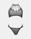 [Ann Summers] Ann Summers Roxie lace and strap detail crotchless set in black XS/S BLACK