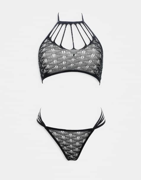 Ann Summers - Roxie - Sæt i blondestof med åbent skridt og tynde stropper - view 1