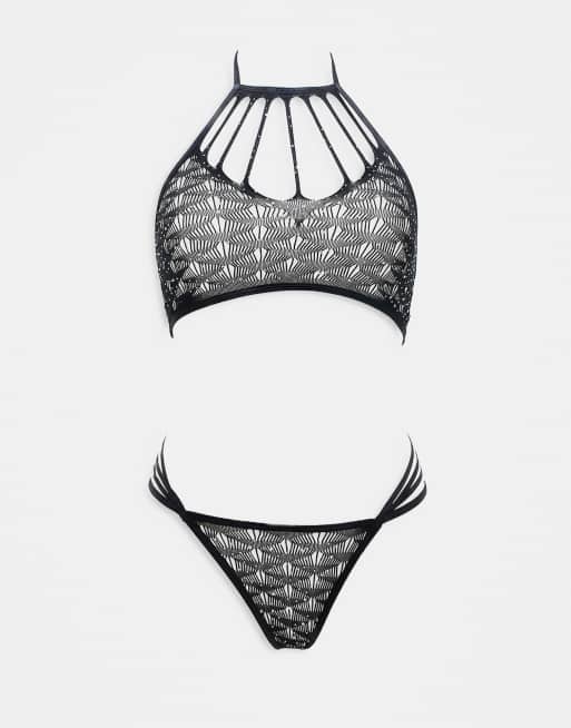 Ann Summers - Roxie - Sæt i blondestof med åbent skridt og tynde stropper