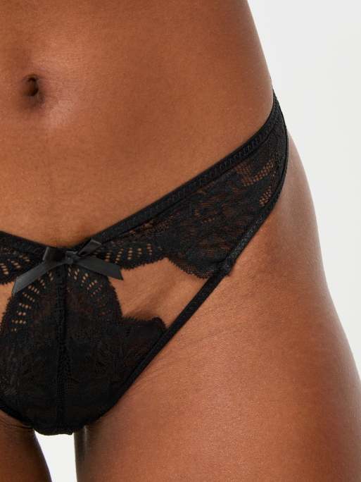 Ann Summers Scandalous lace crotchless brazilian knickers in black, 2 of 3