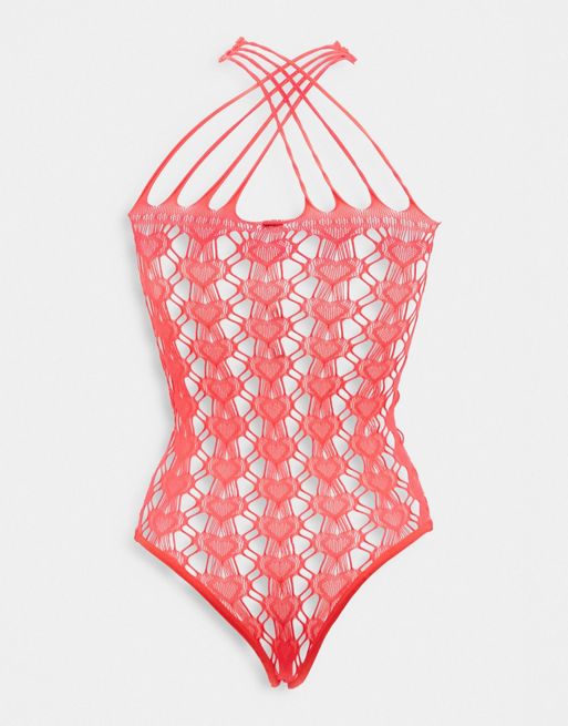 Shape Red Vinyl Cup Detail Strappy Bodysuit