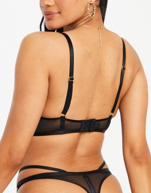 Ann Summers - Sensual One - Sort BH med dyb udskæring og applikeret blomstermønster, 2 af 4