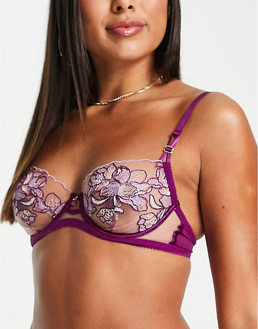 Ann Summers Worshipped lingerie set in purple and pink