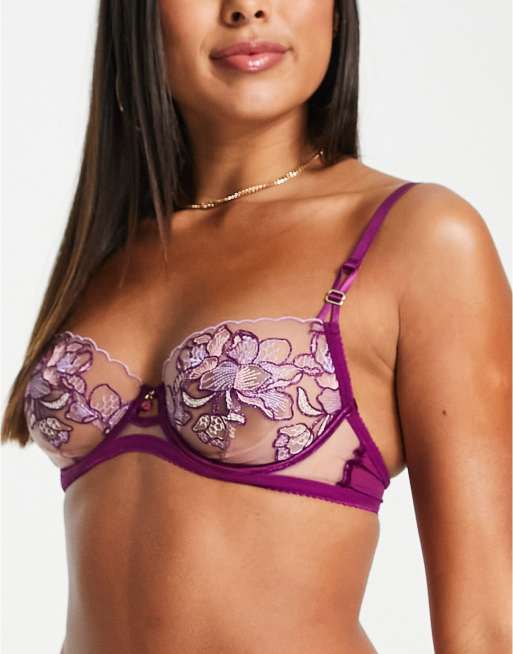 Ann Summers Serenity sheer floral embroidered non padded balcony bra in  pink and purple, ASOS