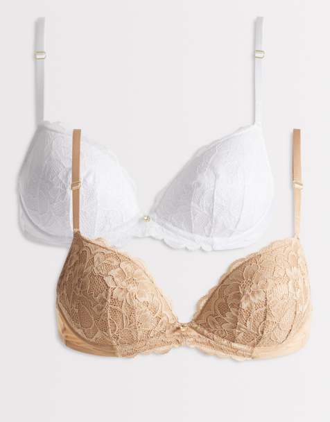 Ann Summers - Set van 2 diepuitgesneden kanten beha's met vulling in wit en beige - view 1