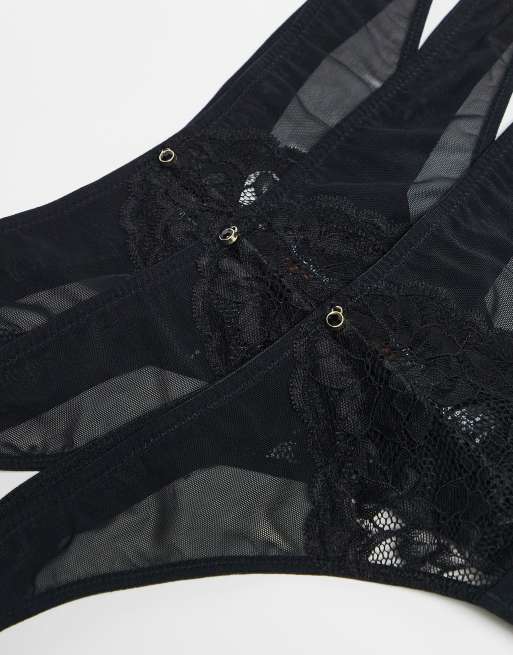 Ann Summers sexy lace 3 pack of lingerie thongs in black, 3 of 3