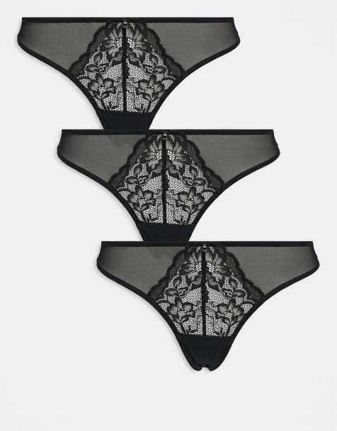 Ann Summers sexy lace 3 pack thong in black - view 1