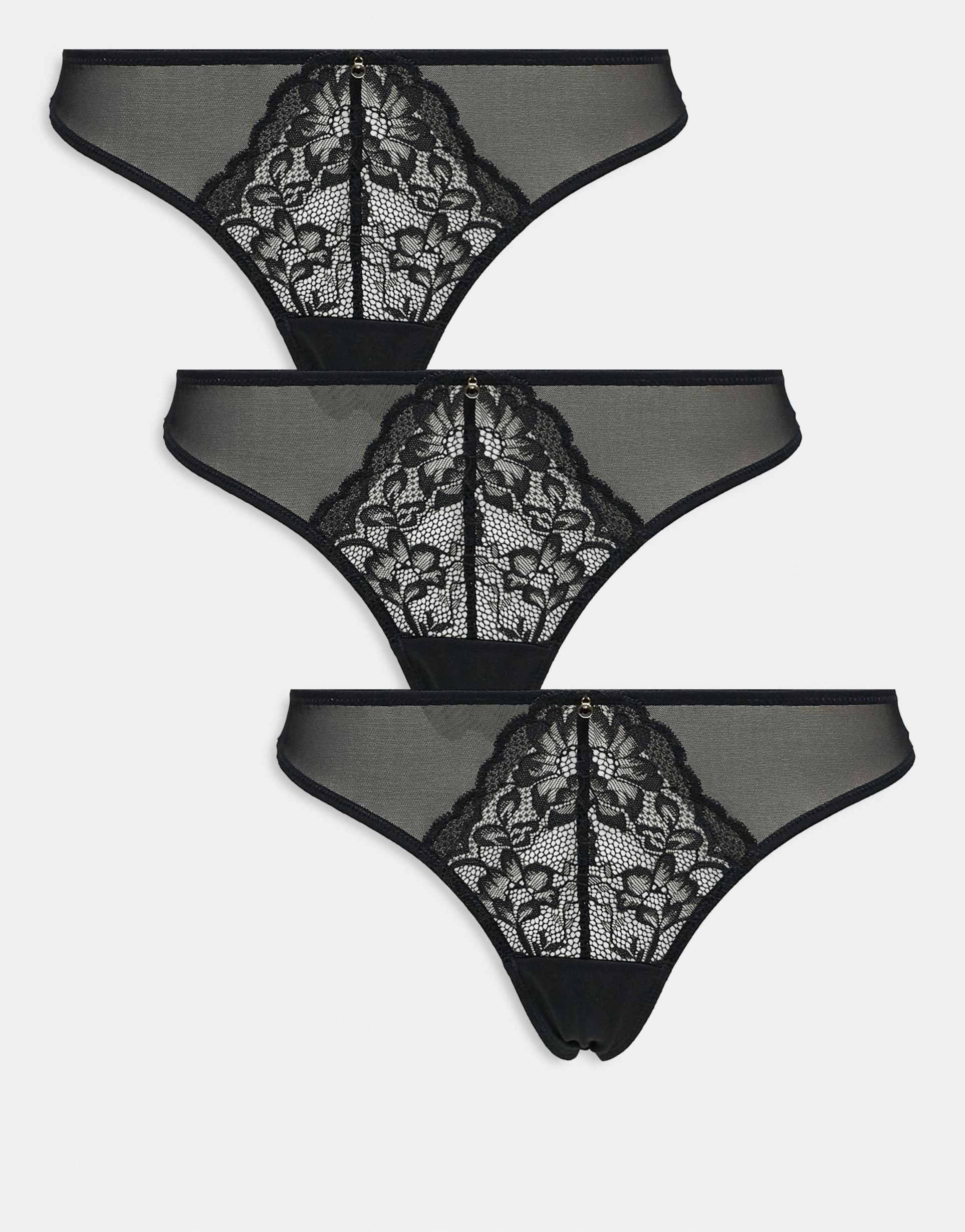 ann summers sexy lace 3 pack thong in black
