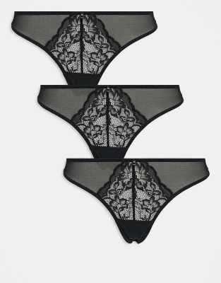 Ann Summers - Sexy Lace - 3er-Pack Tangas in Schwarz