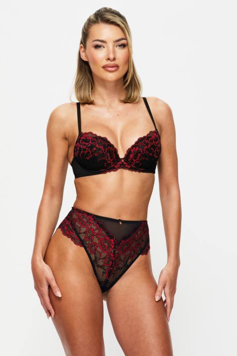 Ann Summers Sexy lace high waisted brazilian in black/red - view 1