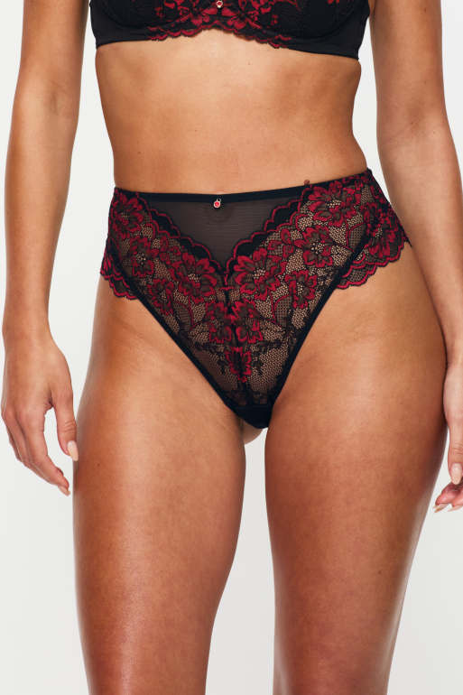 Ann Summers Sexy lace high waisted brazilian in black/red, 2 of 5