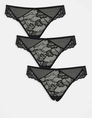 Sexy Lace - Lot de 3 culottes brésiliennes - Noir 32