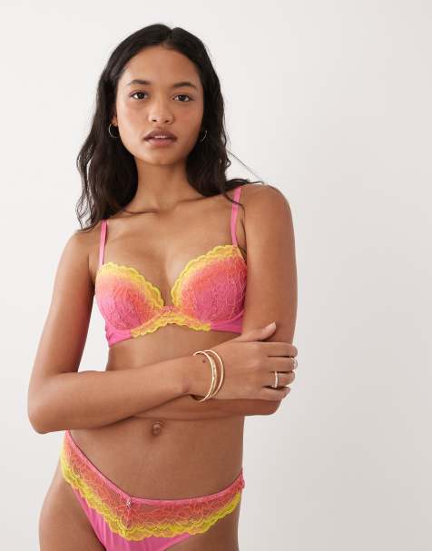 Ann Summers sexy lace ombre padded plunge bra in pink - view 1