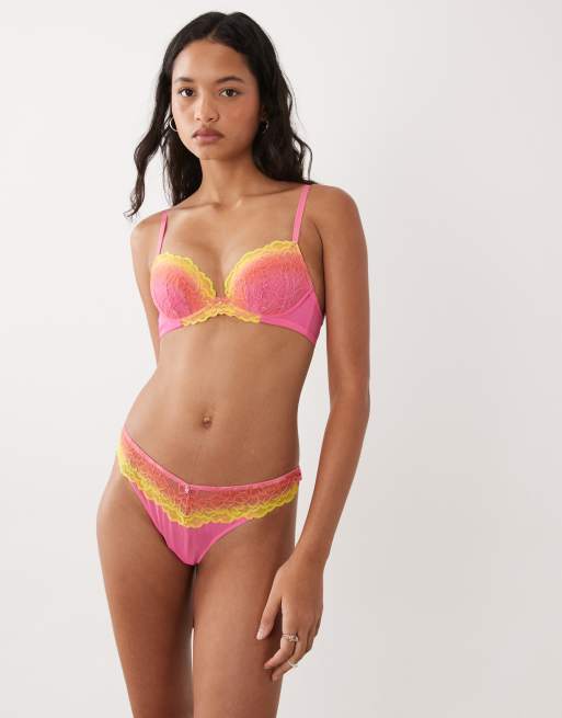 Ann Summers sexy lace ombre padded plunge bra in pink, 2 of 4