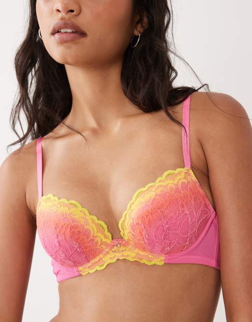 Ann Summers sexy lace ombre padded plunge bra in pink, 3 of 4