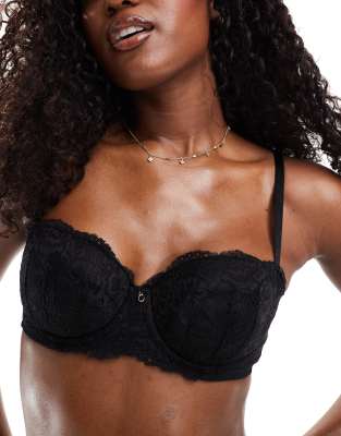 Lindex Ella M Carmen sheer non padded mesh and lace balconette bra in black