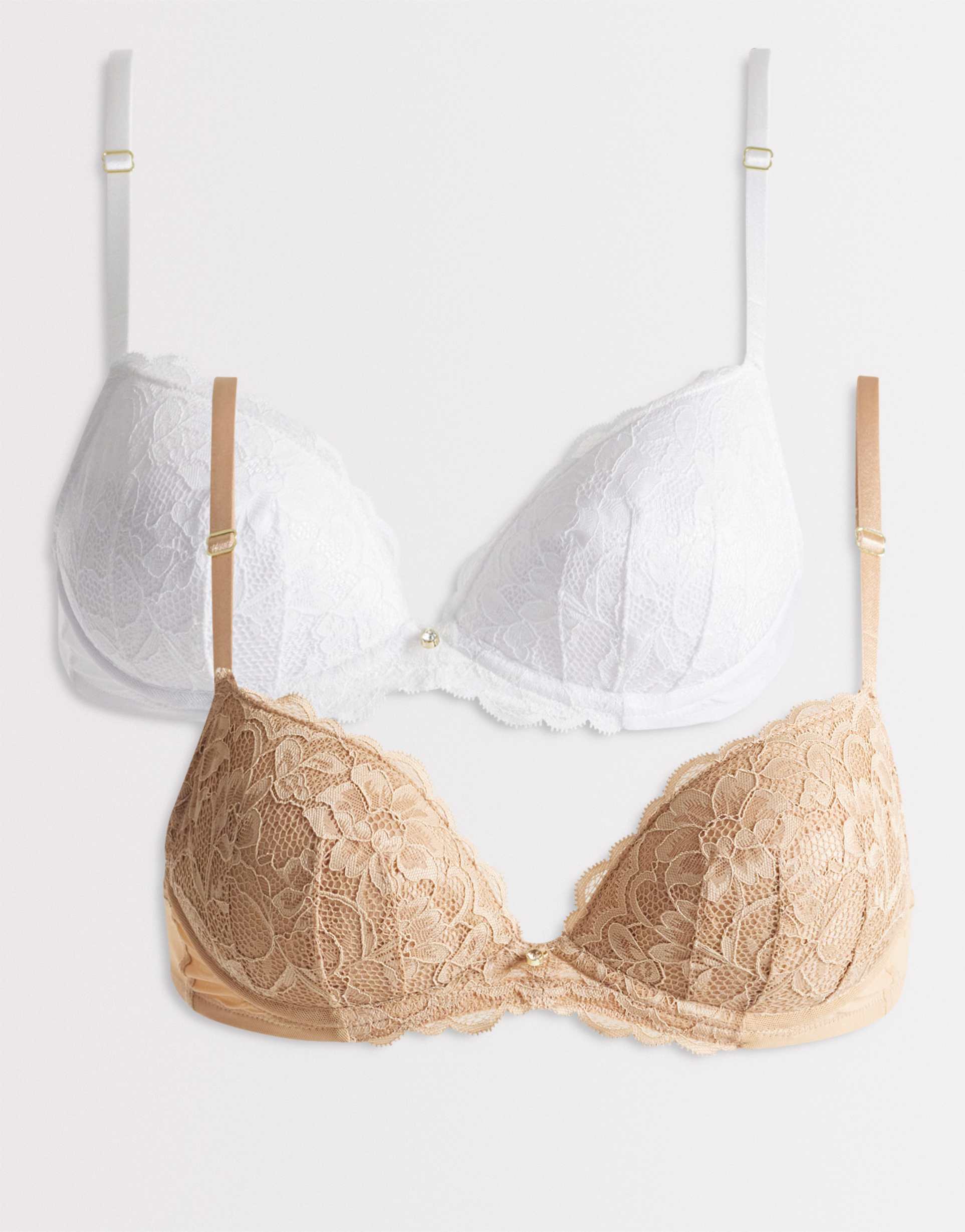 ann summers sexy lace padded plunge bra 2 pack in white & beige