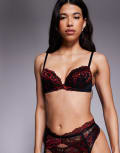 [Ann Summers] Ann Summers Sexy Lace padded plunge bra in black and red-Multi 36D MULTI