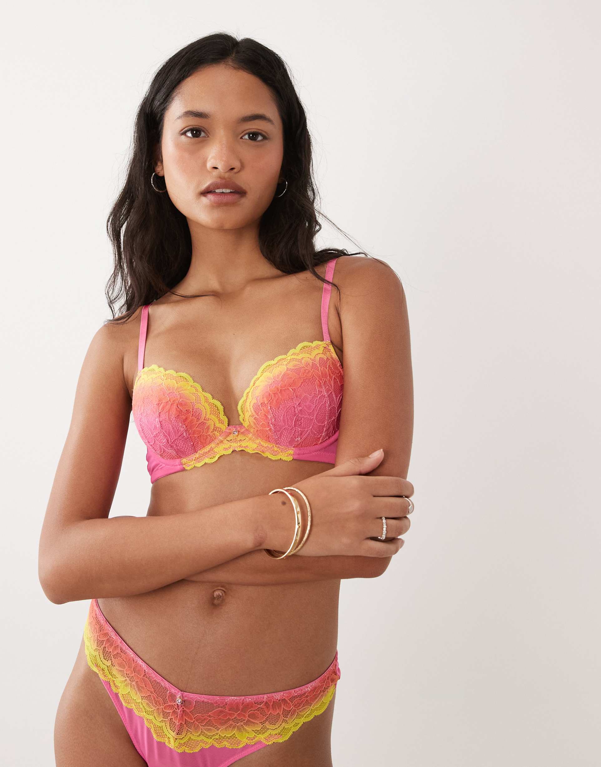 ann summers sexy lace padded plunge bra in pink ombré