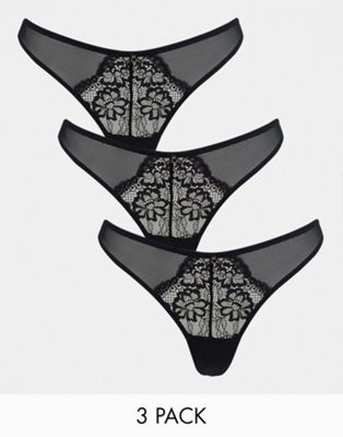 Ann Summers Sexy Lace Planet 3 pack Thongs  in black