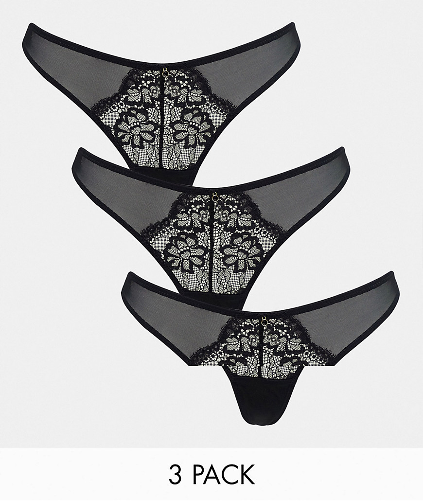 Ann Summers Sexy Lace Planet 3 pack Thongs in black