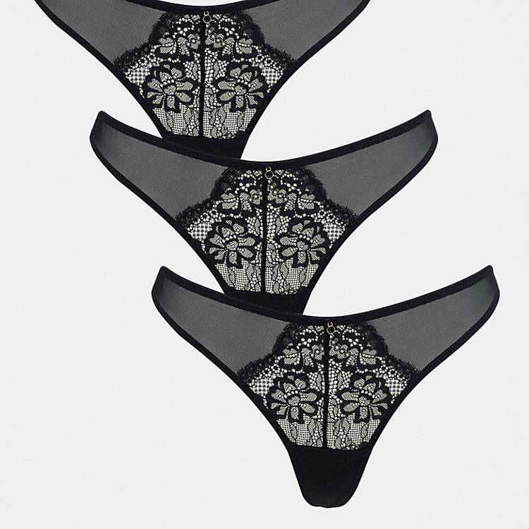 Ann Summers Sexy Lace Planet 3 pack Thongs in black