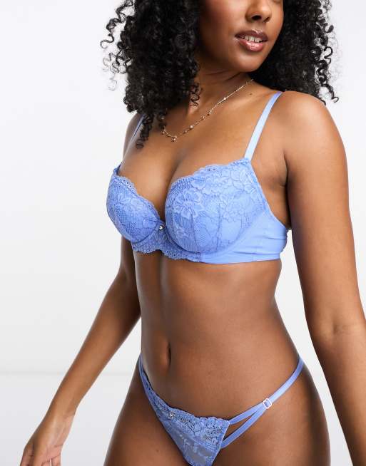 Ann Summers – Sexy Lace Planet – Niebieski biustonosz z głębokim dekoltem