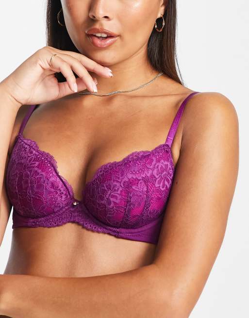 BNWT Ann Summers Between The Sheets Purple/Black Plunge Bra Brand RRP £30  32 G