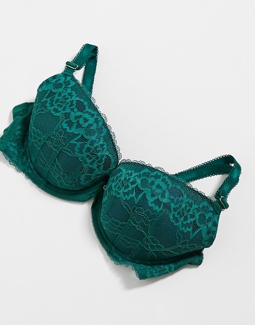 Ann Summers Sexy Lace plunge bra in green / navy