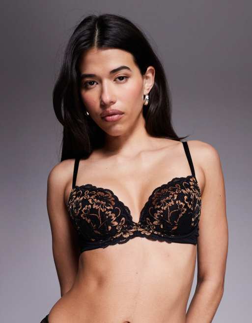 Ann Summers - Sexy Lace - Sort og guldfarvet BH med dyb udskæring og polstring, 4 af 4