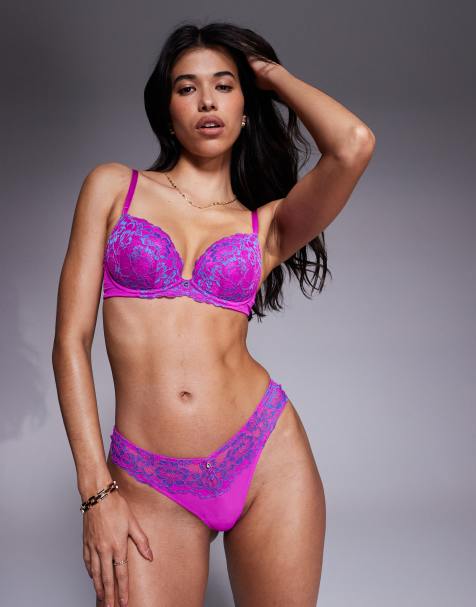Ann Summers - Sexy Lace - Tweekleurige diepuitgesneden bh met vulling in roze en blauw - view 1