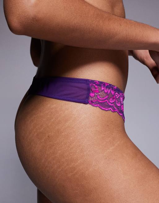Ann Summers Sexy Lace two tone lingerie thong in dark purple, 4 of 4