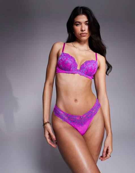 Ann Summers Sexy Lace two tone lingerie thong in pink & blue - view 1