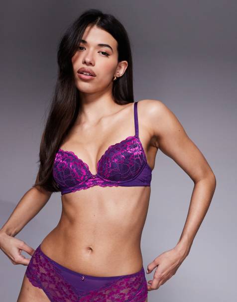 Ann Summers Sexy Lace two-tone padded plunge bra in dark purple - view 1