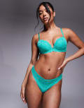 [Ann Summers] Ann Summers Sexy Lace two tone padded plunge bra in mid green 38C GREEN