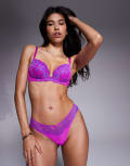 [Ann Summers] Ann Summers Sexy Lace two tone padded plunge bra in pink & blue-Multi 32G MULTI