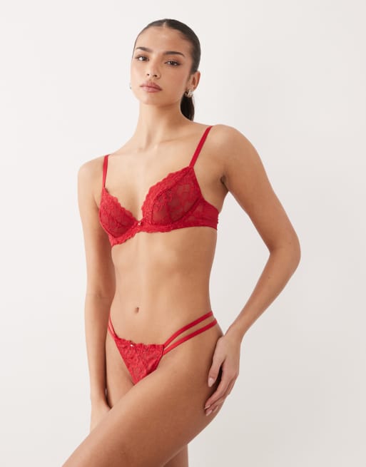 Ann Summers – Sexy Lace – Unwattierter, tief ausgeschnittener BH in Rot, 3 von 4