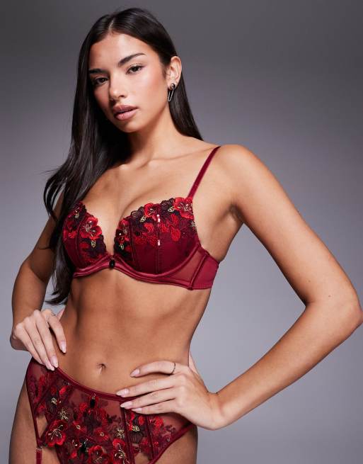 Ann Summers – Shimmering – Czerwonoróżowy biustonosz z głębokim dekoltem i poduszkami, 4 z 4