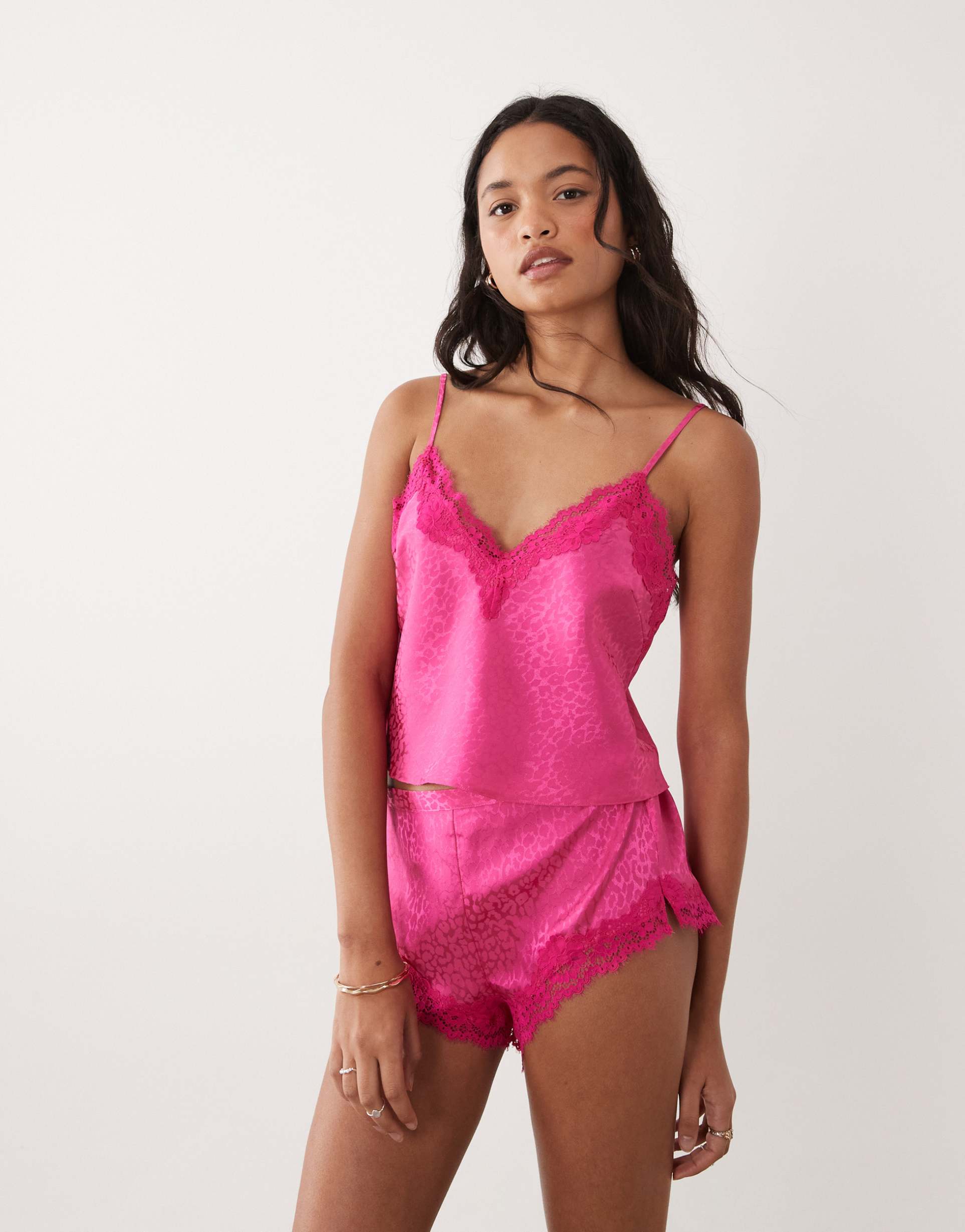 ann summers signature satin cami set in bright pink