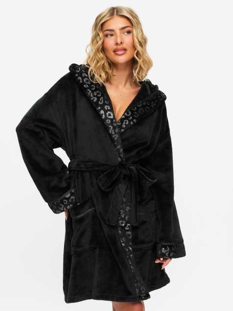 Ann Summers Signature sparkle fluffy robe in black - view 1