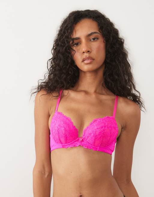 Ann Summers - sujetador plunge acolchado de encaje en rosa fucsia, 3 de 4