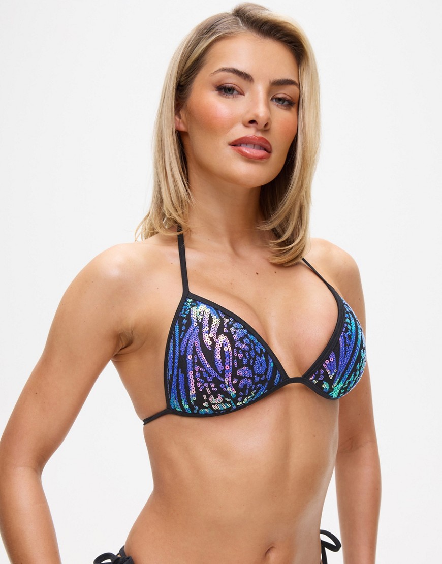 Ann Summers sultry heat sparkle triangle bikini top in blue-No colour